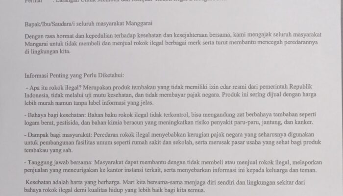 Tegas! Satpol PP Manggarai Keluarkan Surat Larangan Rokok Ilegal